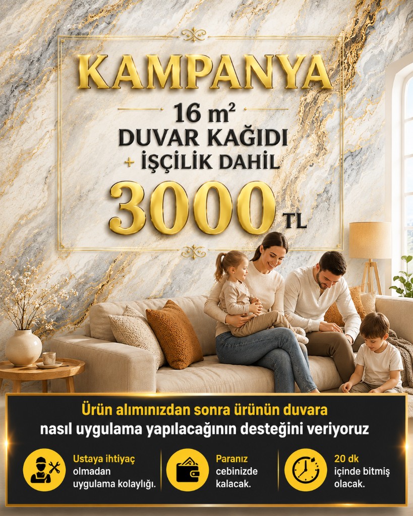 Kampanya: 16 m� duvar ka��d� ve uygulama dahil 3.000 TL